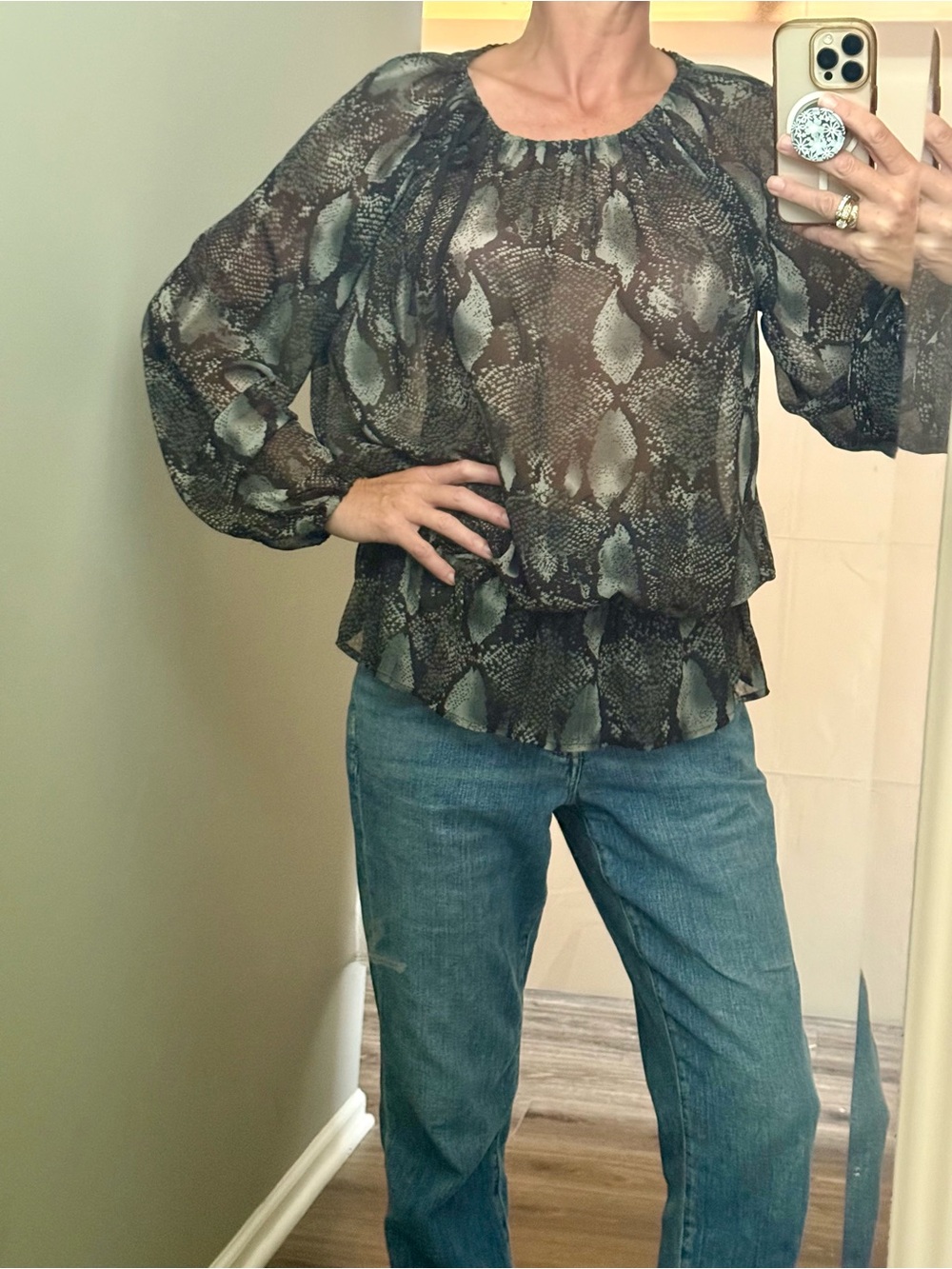 Adrienne Vittadini Black and Gray Snake Print Blouse